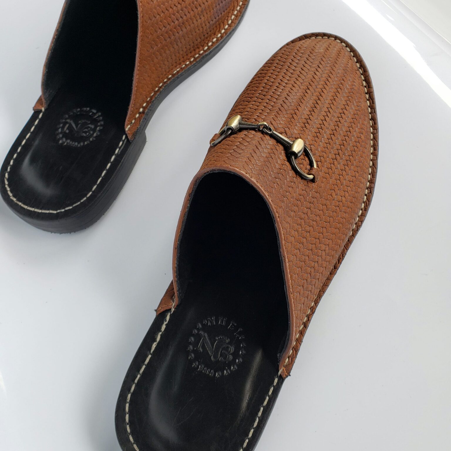 Brown Horsebit Basket Leather Slippers – Woven Luxury for Refined Feet