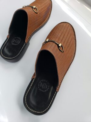 Brown Horsebit Basket Leather Slippers – Woven Luxury for Refined Feet