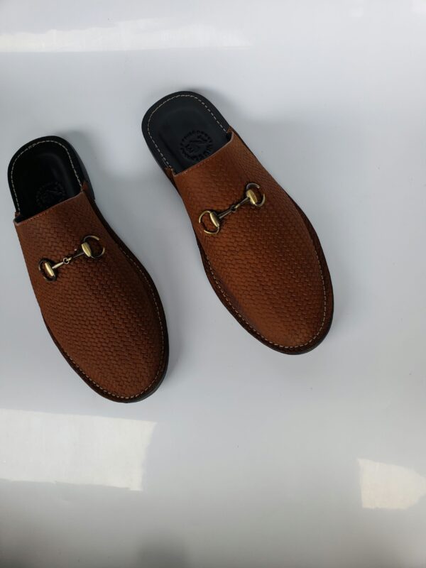 Brown Horsebit Basket Leather Slippers – Woven Luxury for Refined Feet
