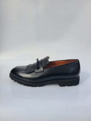 Pebble-Grain Fringe Penny Loafer – Handmade Leather Statement Shoe for Men