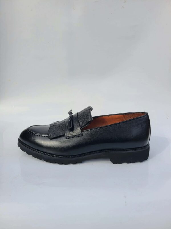 Pebble-Grain Fringe Penny Loafer – Handmade Leather Statement Shoe for Men