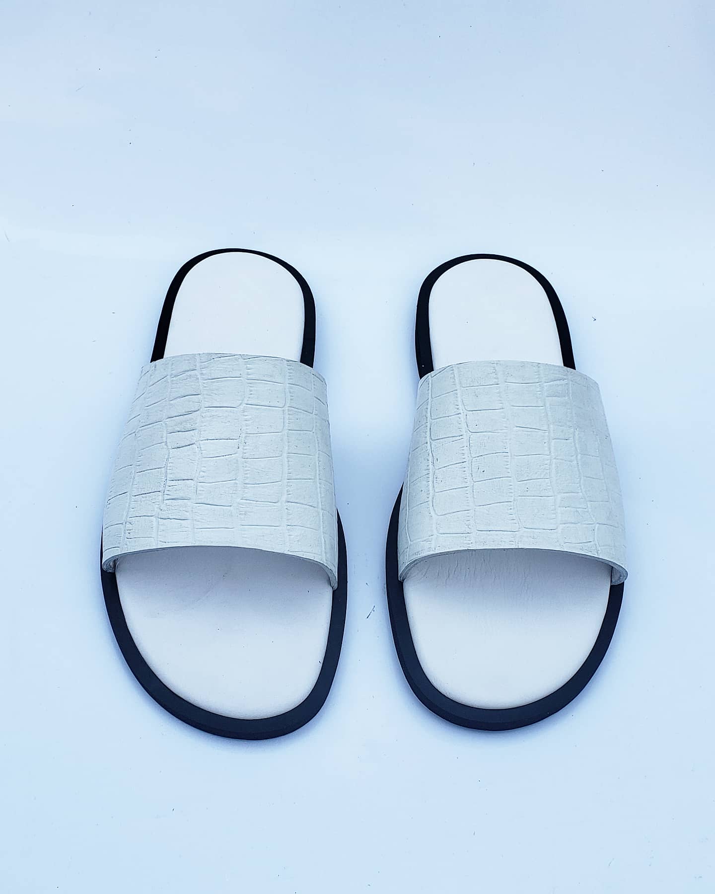 White Crocs Leather Slippers – Handmade Luxury for Nigerian Men