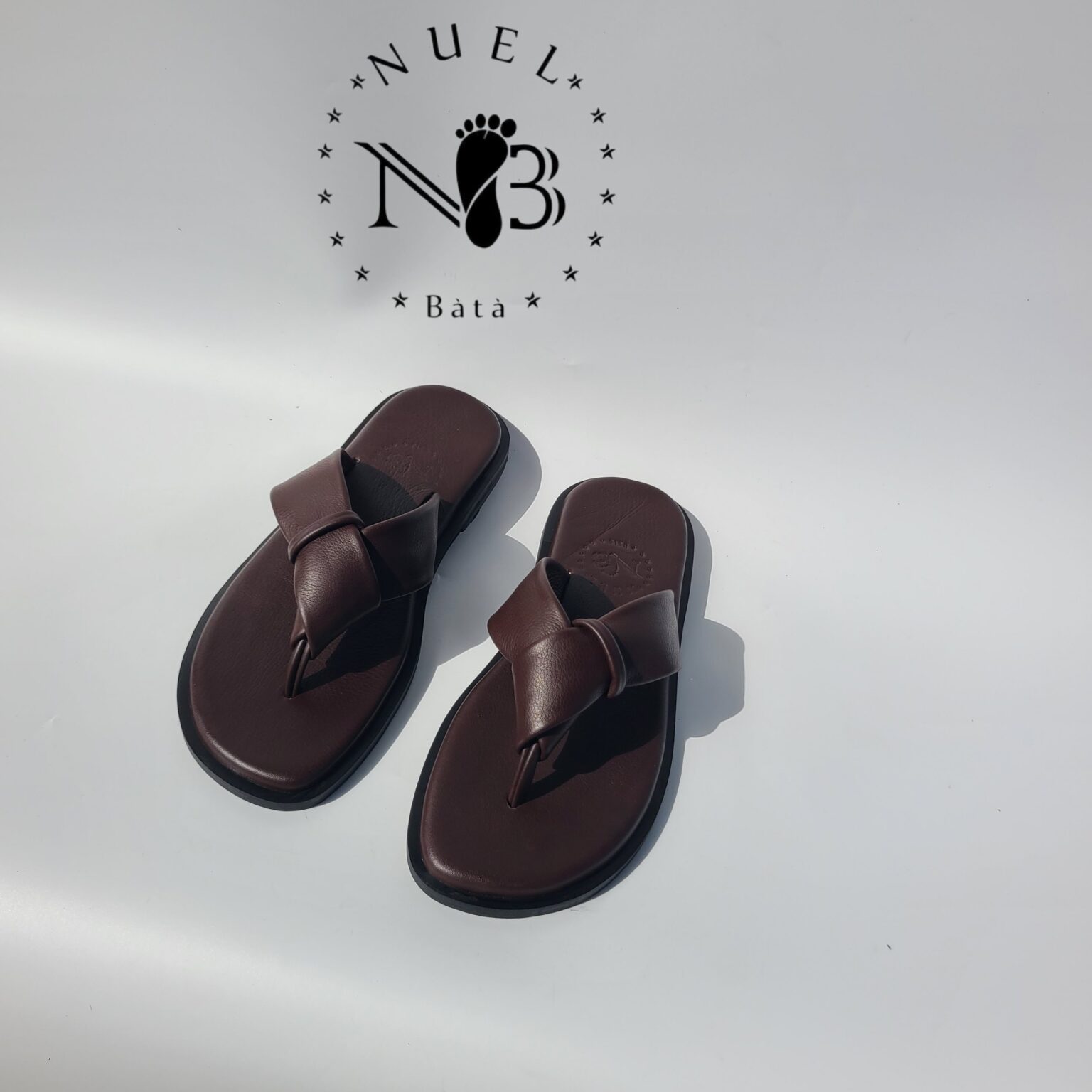 Coffee Brown Tongue Leather Slippers – Handmade Nigerian Footwear for Men