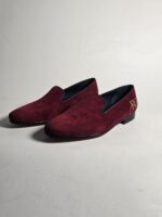 Velvet Embroidered Loafers | NUEL Men's Wine