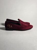 Velvet Embroidered Loafers | NUEL Men's Wine