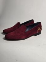 Velvet Embroidered Loafers | NUEL Men's Wine