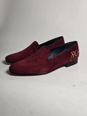 Velvet Embroidered Loafers | NUEL Men's Wine