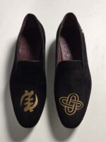NUEL Black Velvet Embroidered Loafers
