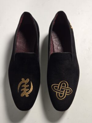 NUEL Black Velvet Embroidered Loafers