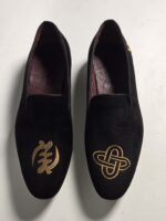 NUEL Black Velvet Embroidered Loafers