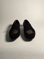 NUEL Black Velvet Embroidered Loafers