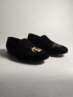 NUEL Black Velvet Embroidered Loafers