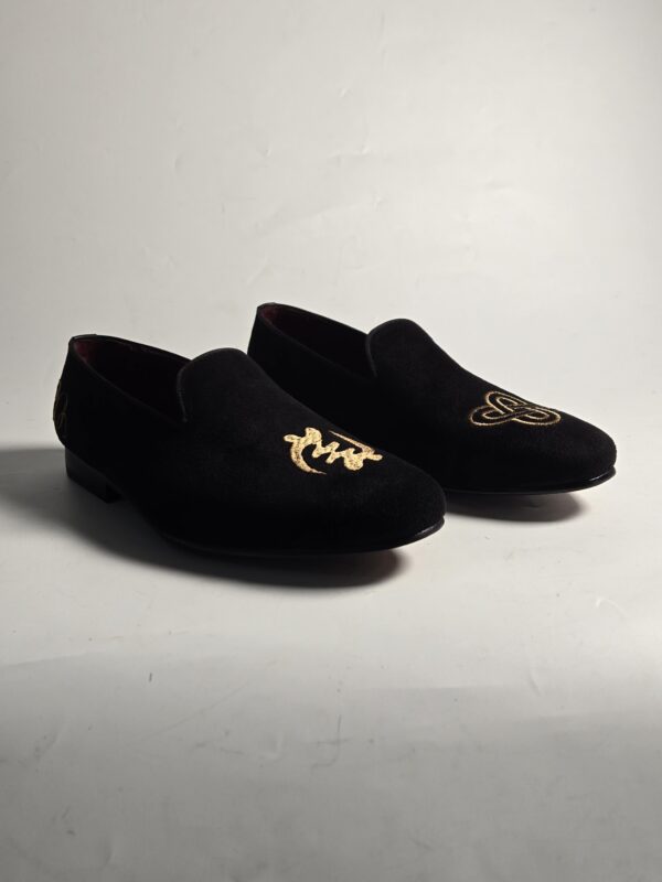NUEL Black Velvet Embroidered Loafers